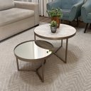 Ver imagem 1 de Conjunto Mesa de Centro Redonda Dallas Marmo Areia com Espelho - Champagne