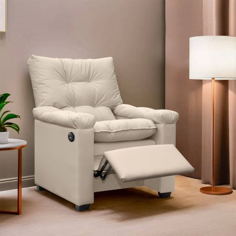 Poltrona do Papai Reclinável com Massagem Imperador Sintético Facto Bege - Sofa Store