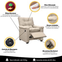 Poltrona do Papai Reclinável com Massagem Imperador Sintético Facto Bege - Sofa Store - 7