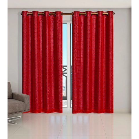 Cortina Voil Xadrez Para Sala, Quarto e Cozinha 6,00 x 2,50 Vermelho