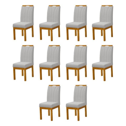 Kit 10 Cadeiras Blend Design Estofado Pés Madeira Maciça Sala Ampla Moderna Premium Luxo - Cinza