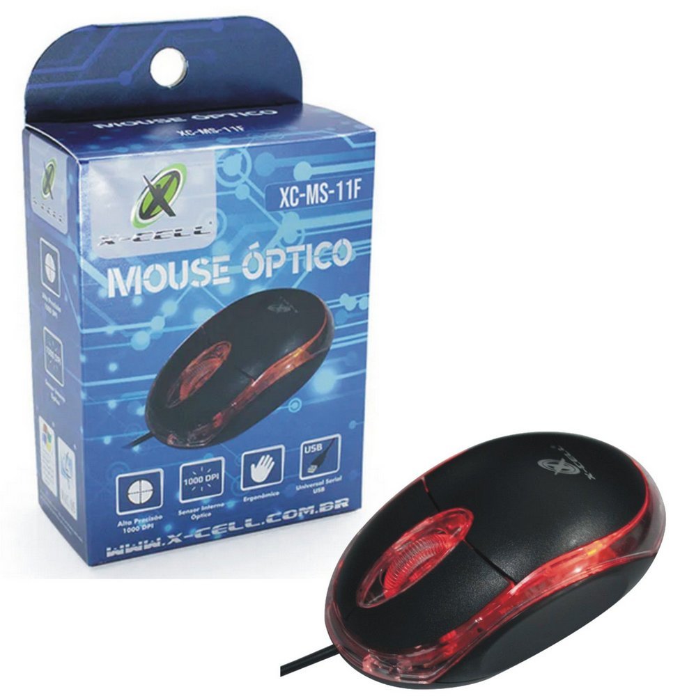 kit 2 Mouse Óptico Usb Com Fio Rápido Xcell 1000 Dpi Ergonômico