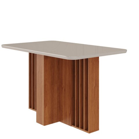 Mesa para Sala de Jantar Isadora 1,30 c/Vidro Marrom/Cinamomo/Offwhite