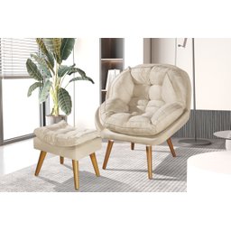 Poltrona+puff Sênior Suede Premium com Pés de Madeira:bege - 1