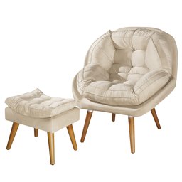 Poltrona+puff Sênior Suede Premium com Pés de Madeira:bege - 2