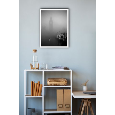 Quadro Decorativo Tower Bridge Neblina Londres - 70x50cm:moldura Branca