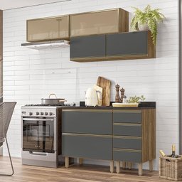 Cozinha Modulada Kali Premium 6 Peças Carvalho/chumbo com Aéreo Vidro - Nicioli - 2