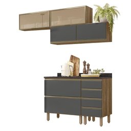 Cozinha Modulada Kali Premium 6 Peças Carvalho/chumbo com Aéreo Vidro - Nicioli - 1