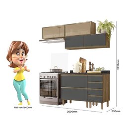 Cozinha Modulada Kali Premium 6 Peças Carvalho/chumbo com Aéreo Vidro - Nicioli - 4