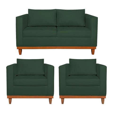 Kit Sofá 3 Lugares e 2 Poltronas Europa 180 cm Estilo Conforto e Elegância Linho Verde - ADJ Decor