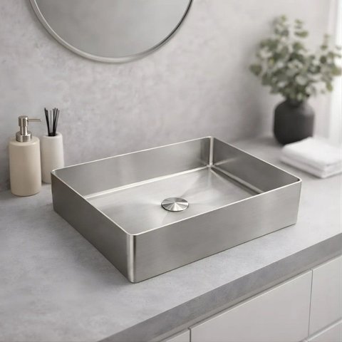 Cuba Inox Retangular para Banheiro Prata Aço Inox 304 Ralo com Click