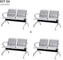 Ver imagem 1 de Kit com 4 Cadeiras Longarina Aeroporto Cromada 2 Lugares