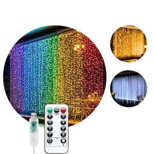 Cortina 300 Led 3x3m Colorido Rgb Pisca 8 Modos de Iluminação Usb Luz Fada Decoração Natal Festa