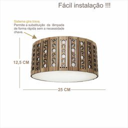 Luminária Decorativa Madeira Plafon Porto Belo Red 25cm - 2