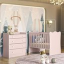 Ver imagem 1 de Quarto de Bebê Doce Sonho com Cômoda 2523 e Berço Simples 1 Qmovi Rosa Acetinado + Colchão Gazin