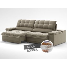 Sofá com Porta Copos e Carregador Usb Ret Rec Luke 2,90m Veludocristal Fendi - Netsofas - 5