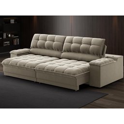 Sofá com Porta Copos e Carregador Usb Ret Rec Luke 2,90m Veludocristal Fendi - Netsofas - 1