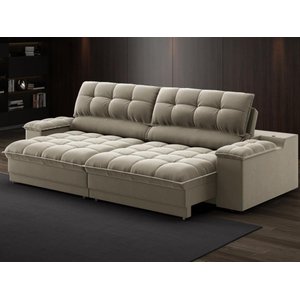 Sofá com Porta Copos e Carregador Usb Ret Rec Luke 2,90m Veludocristal Fendi - Netsofas