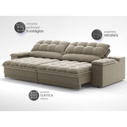 Sofá com Porta Copos e Carregador Usb Ret Rec Luke 2,90m Veludocristal Fendi - Netsofas - 4