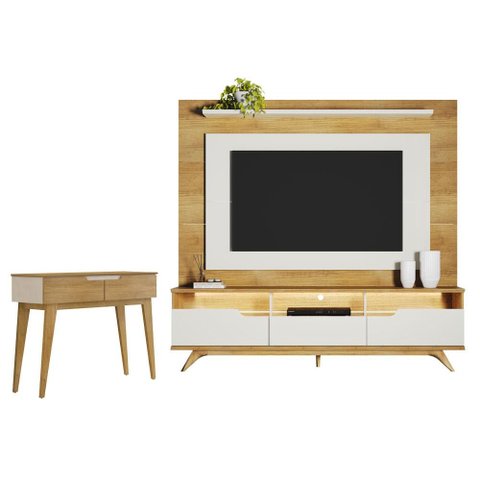 Home Theater Diplomata com LED com Aparador para Sala de Estar Bellíssima Cinamomo Off White – Valde