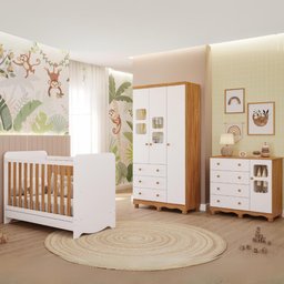 Quarto de Bebê Completo com Berço Americano Ben 3 em 1 Guarda Roupa 3 Portas e Cômoda Uli 100%mdf - 1