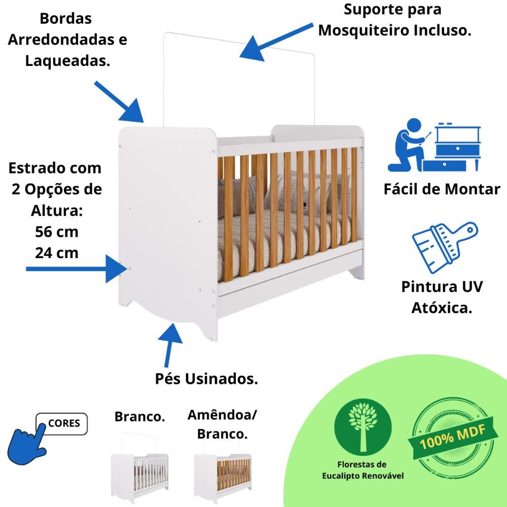 Quarto de Bebê Completo com Berço Americano Ben 3 em 1 Guarda Roupa 3 Portas e Cômoda Uli 100%mdf - 3