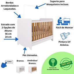 Quarto de Bebê Completo com Berço Americano Ben 3 em 1 Guarda Roupa 3 Portas e Cômoda Uli 100%mdf - 3