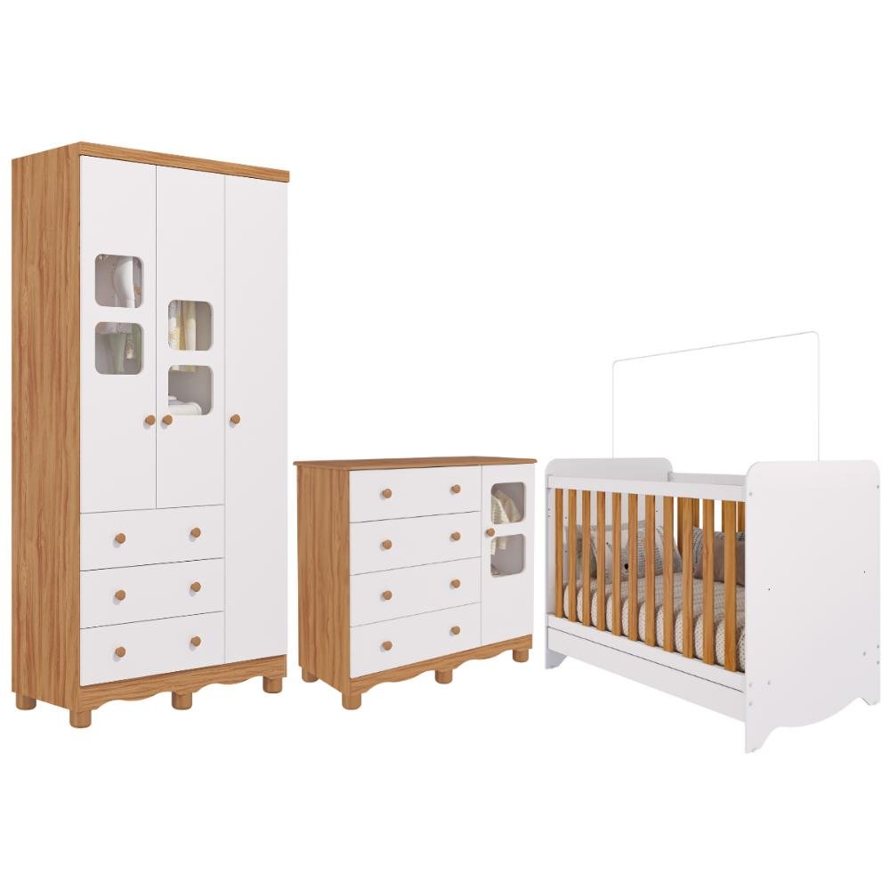 Quarto de Bebê Completo com Berço Americano Ben 3 em 1 Guarda Roupa 3 Portas e Cômoda Uli 100%mdf - 2