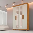 Ver imagem 1 de Guarda-Roupa 4 Portas 3 Gavetas com Espelho MDF Parma Yescasa Off White/Cinamomo