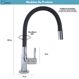 Torneira Gourmet Cozinha Metal Tubo Silicone Preta Robusta Premium Mesa 1/4v - 11