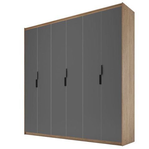 Guarda-roupa Casal  Roupeiro 6 Portas Corção Madeirado com Cinza Grafite