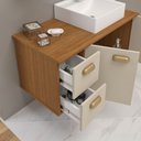 Ver imagem 4 de Conjunto Gabinete Banheiro Lisboa MDF 80cm com Cuba e Espelheira:Areia