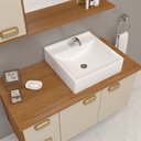 Ver imagem 3 de Conjunto Gabinete Banheiro Lisboa MDF 80cm com Cuba e Espelheira:Areia