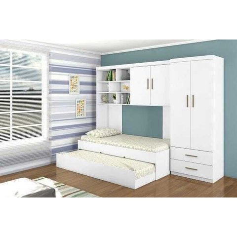 Jogo de Quarto Guarda-roupa Módulo Aéreo com Bicama Chiara Branca Phoenix Baby