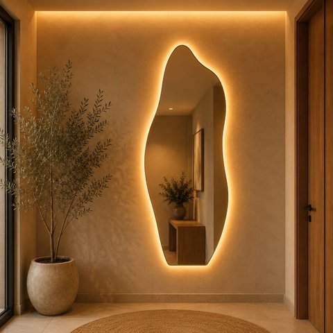 Espelho Flame 100x35cm Polido Bivolt Sala Salão Luxo LED Amarelo