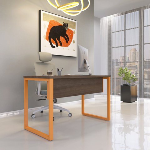 Escrivaninha Mesa Escritório X 150cm Industrial Laranja e Marrom