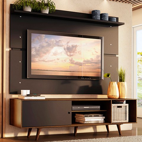 Rack Madesa Dubai e Painel para TV até 65 Polegadas com Pés Rustic/Preto 7KD8 Cor:Preto/Rustic
