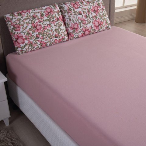 Jogo Cama Lençol Sonnet Queen Malha Estampada 100% Algodão 3 Peças - Flores - Rosê