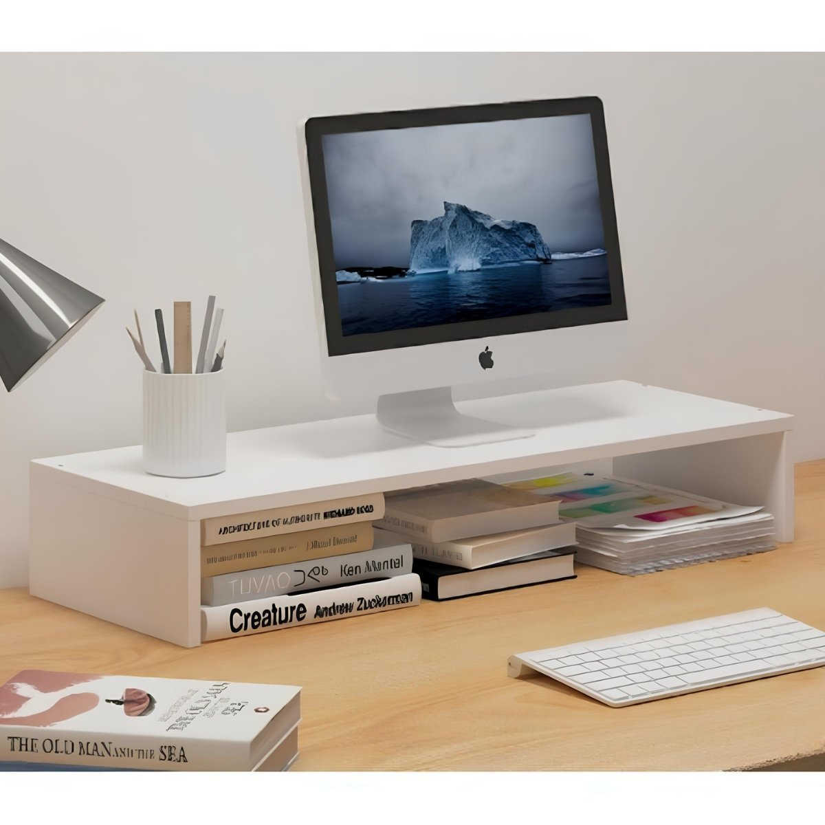 Base para Monitor Mdf 53cm Montado Home Office Suporte Apoio:simples Branco