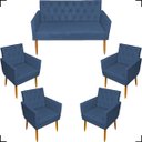Ver imagem 1 de Kit Namoradeira Decorativa Para Sala Capitonê Com Base + 4 Poltronas Para Recepção Suede