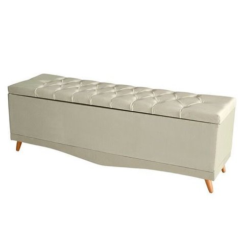 Recamier Calçadeira Baú Barcelona Casal 140 Cm Botão Encapados Pés Palito Suede Porcelana do Lar Móv