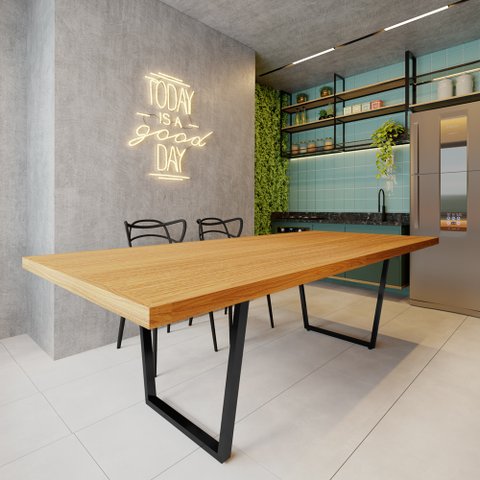 Mesa Industrial para Área Gourmet Madeira Maciça Lanna com Ferragem 3,00 X 1,00 Preto