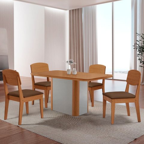 Mesa de Jantar Isadora 120cm Tampo Mdf Laminado com 4 Cadeiras Copper