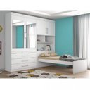 Ver imagem 1 de Guarda-Roupa Solteiro com Espelho 4 Portas com Cama Baú Lyon e Mesa Retrátil Móveis Europa