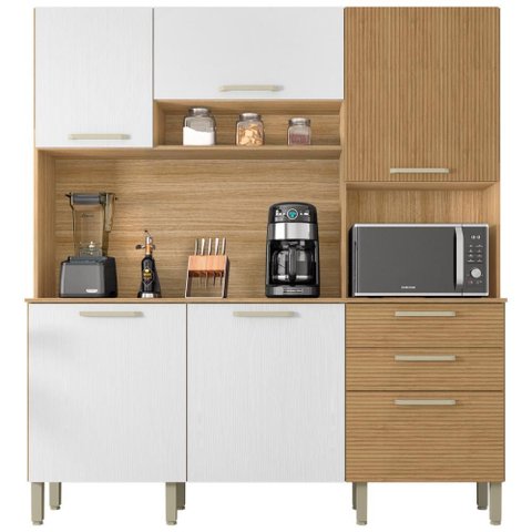 Armário de Cozinha Kit 6 Portas Ferrara Kits Paraná Cor:freijó Supremo Cp Ripado Freijó