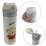 Garrafa Térmica Infantil Com Canudo 420mls Aço Inox Squeeze Escolar Tampa Ursinho Água Suco Branca - 1