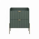 Ver imagem 2 de Mesa de Cabeceira 2 Gavetas Verde Fendi para Quarto Cama Casal/queen Pés Champagne