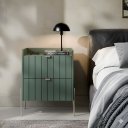 Ver imagem 1 de Mesa de Cabeceira 2 Gavetas Verde Fendi para Quarto Cama Casal/queen Pés Champagne