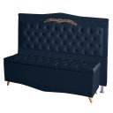 Ver imagem 1 de Kit de Cabeceira de Cama Box e Calçadeira Baú Helena Casal 140 Cm Retro Capitonê Suede Azul Marinho
