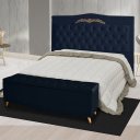 Ver imagem 2 de Kit de Cabeceira de Cama Box e Calçadeira Baú Helena Casal 140 Cm Retro Capitonê Suede Azul Marinho